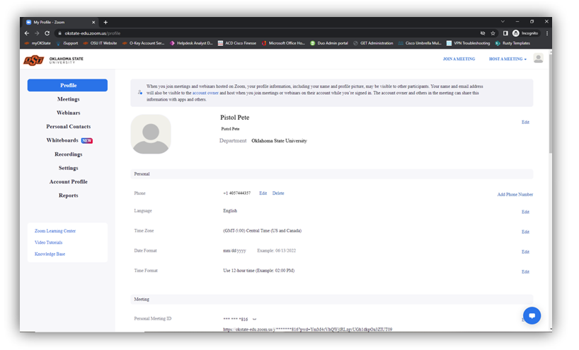 account home page screenshot