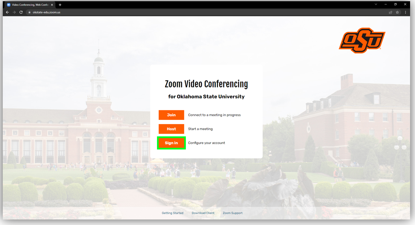 Zoom web client login page