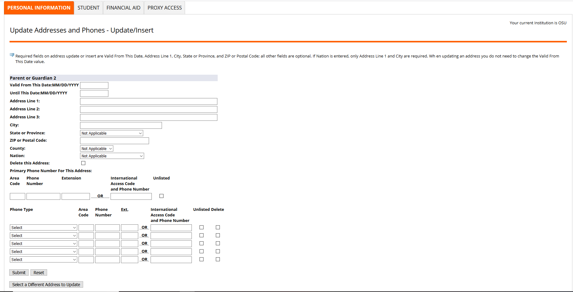 type of addresses to insert drop down.