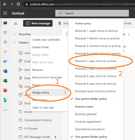 assigning a policy to the desired folder