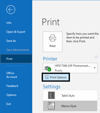 Print Options of the Attachment file