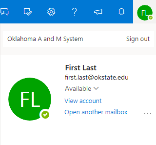 Office 365 Account menu