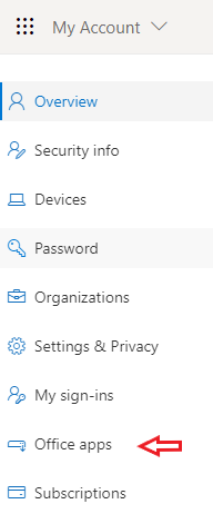 Office 365 My account, Office apps and devices controls