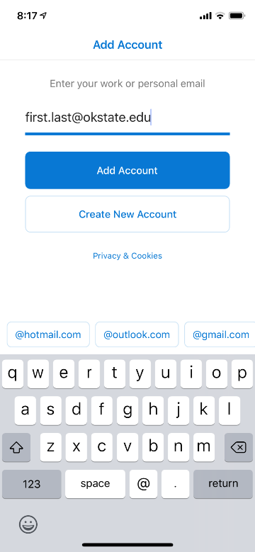 No accounts listed - Add account with first.last@okstate.edu
