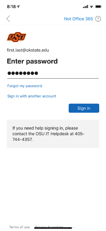 OSU Authentication page - Password entry
