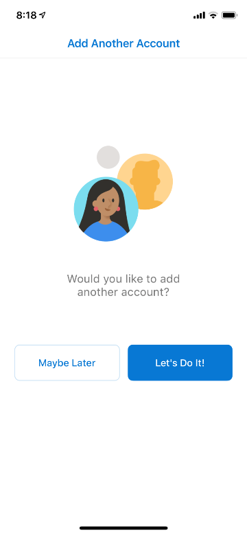 Set up additional account screen
