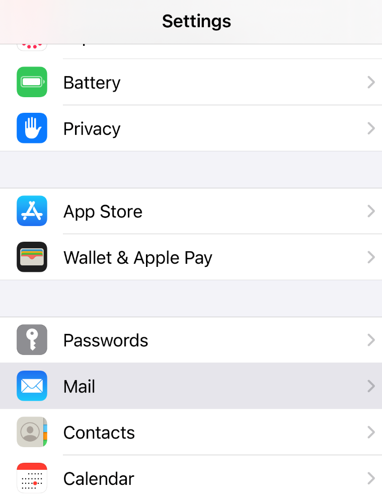 iOS/iPhone Setttings menu