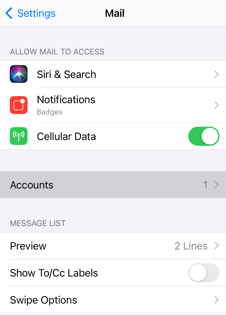 iOS/iPhone Passwords & Accounts menu - Add Account