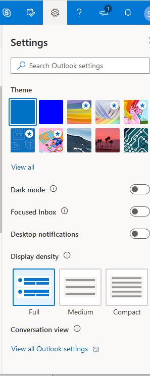 Screenshot of Outlook 365 Settings webpage