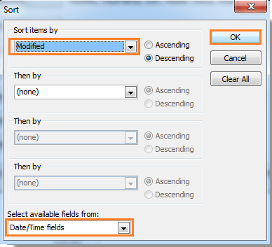 Date/Time fields sort button