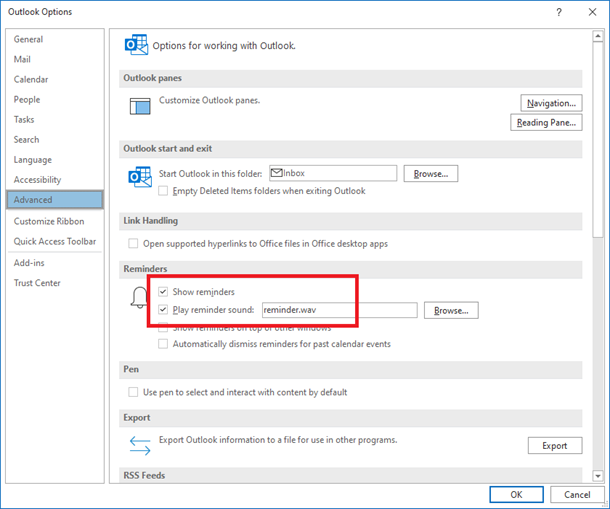 uncheck show reminders and uncheck play reminder sound