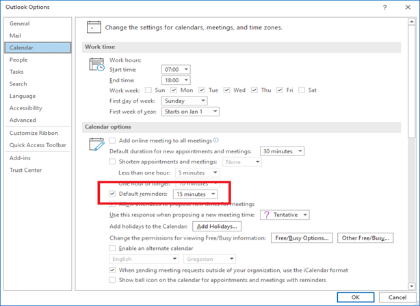 Unchecking default reminders option