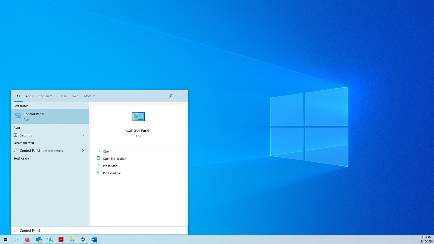 Picture showcasing where to find the control panel option.