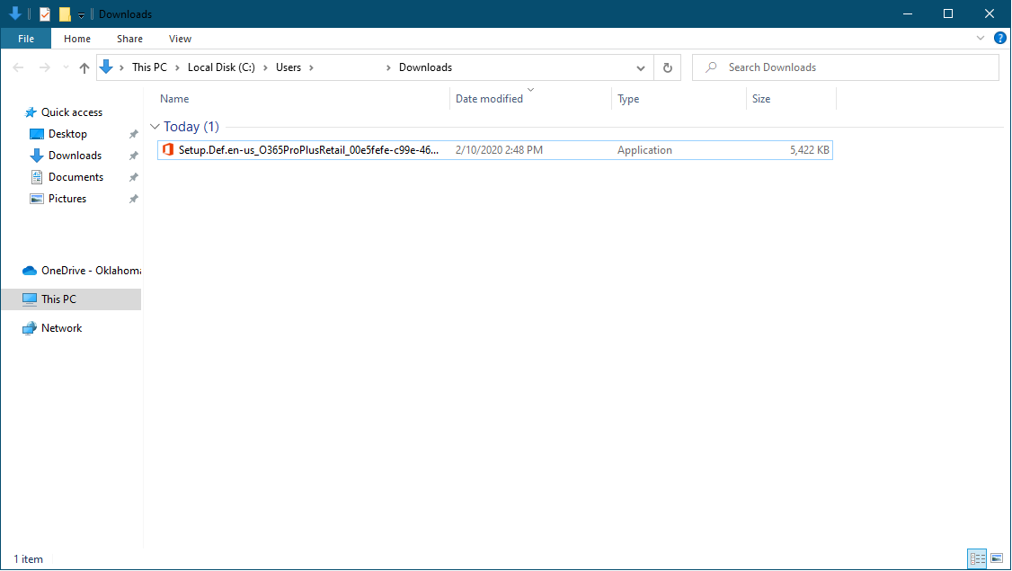 Picture showcasing the installation file in the windows download folder.