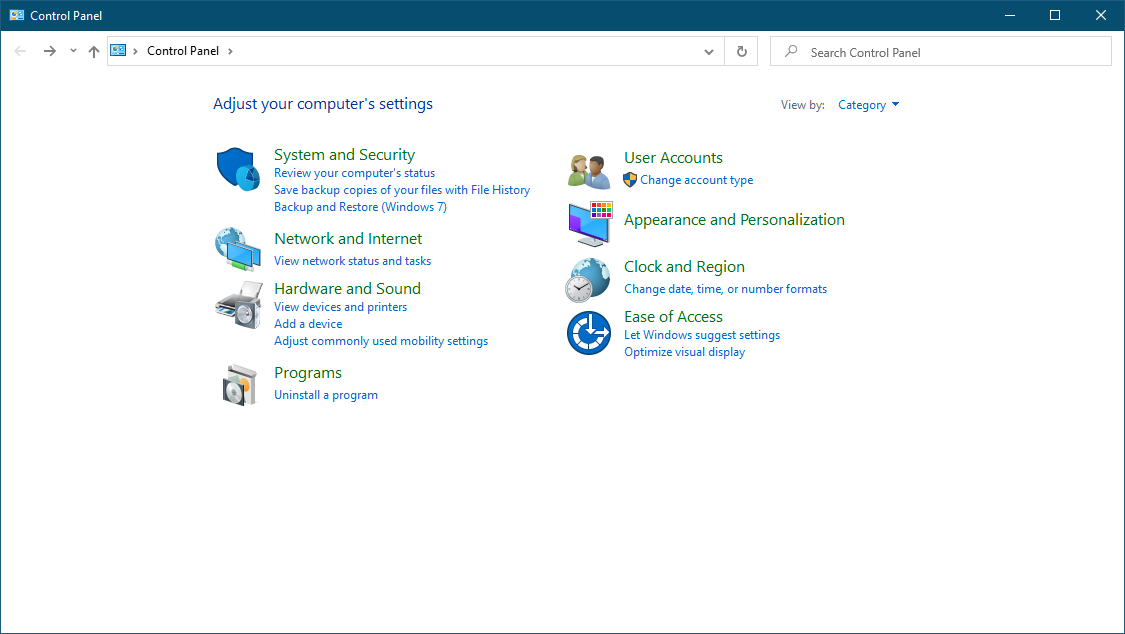 Picture showing where to find the uninstall program link listed under the programs header.