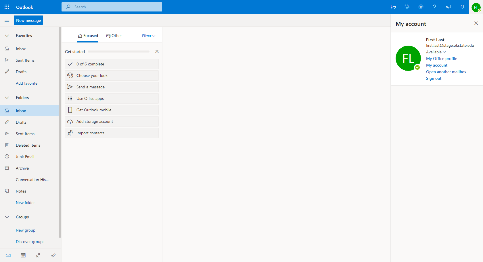 Picture of the cowboy mail account screen with the my account menu open.