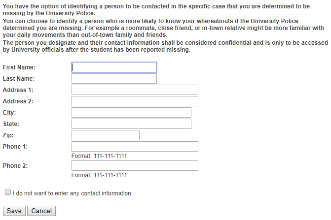 a screenshot showcasing the form where users can edit their confidential contact information