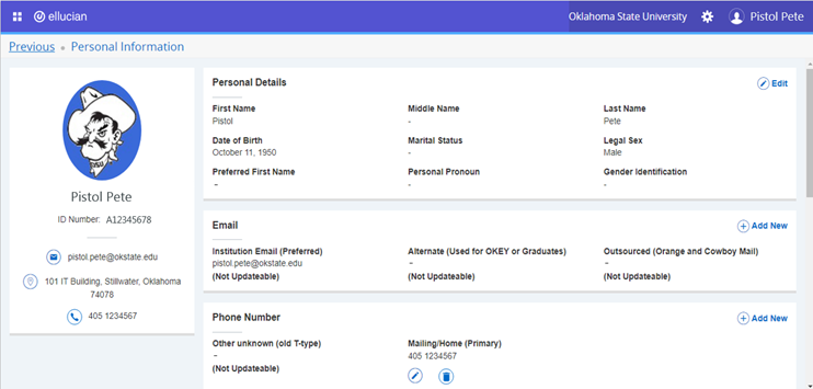 screenshot showing the form where students edit their contact information
