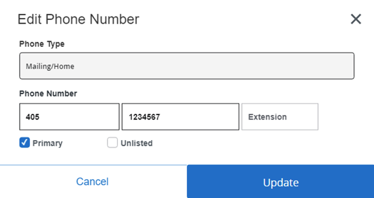 Edit phone number screen