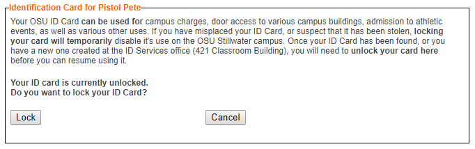 page that appears that has the "lock" button for the OSU card
