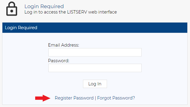 LISTSERV login page. Login Required.