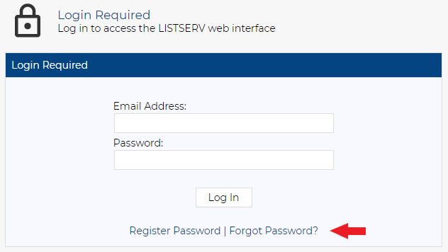 Login Required, LISTSERV login page