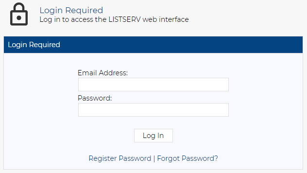 Login Required, LISTSERV login page