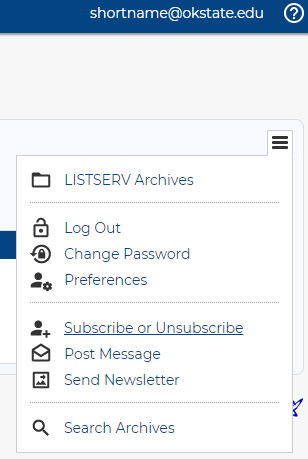 LISTSERV Options Window