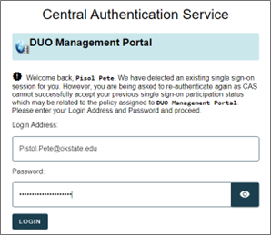 Second Duo login screen