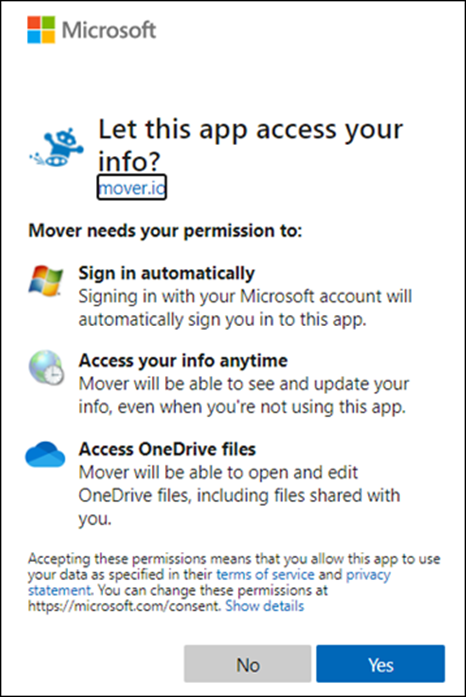 Give permission for Mover to access info
