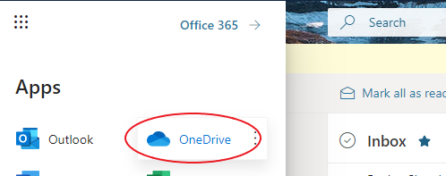 OneDrive location in cowboy mail