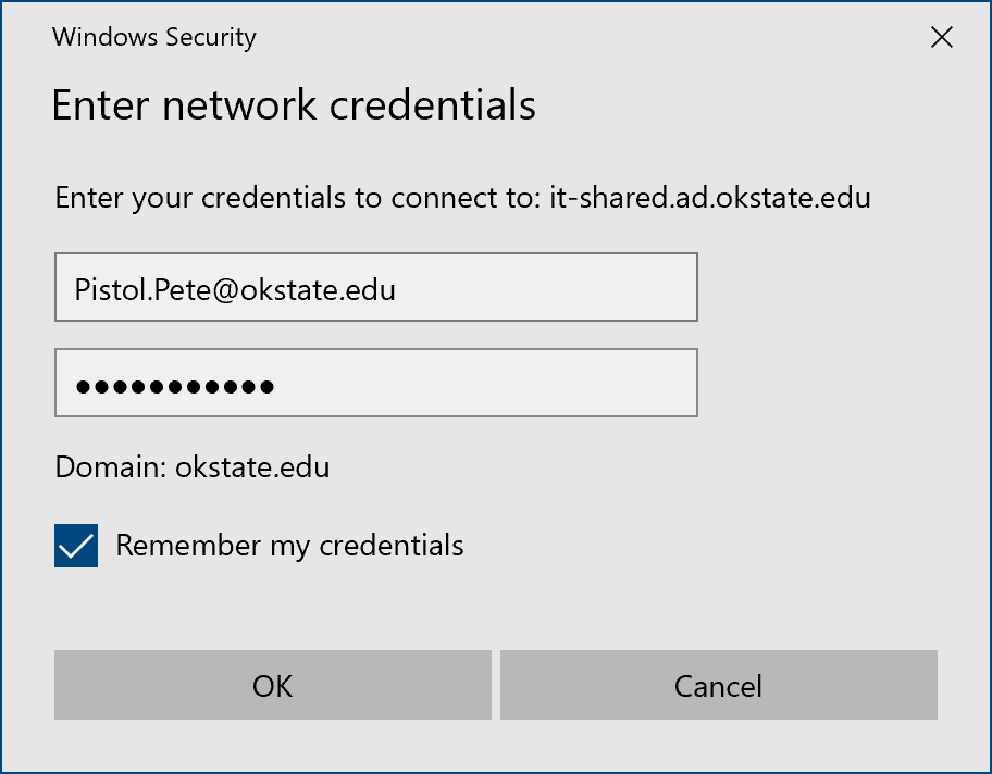 Windows Security popup. Enter network credentials.