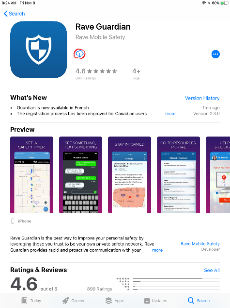 Rave Guardian App in Apple App Store