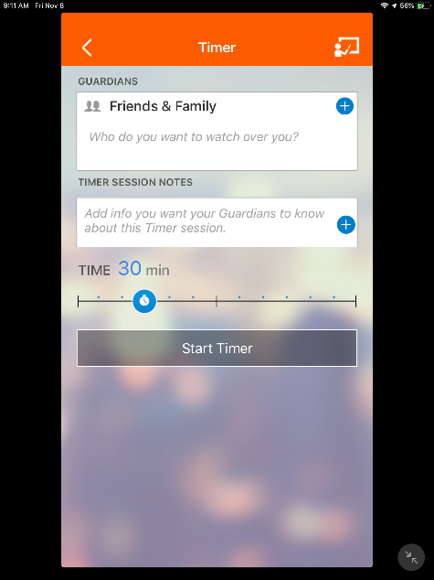 Rave Guardian Safety Timer Screen