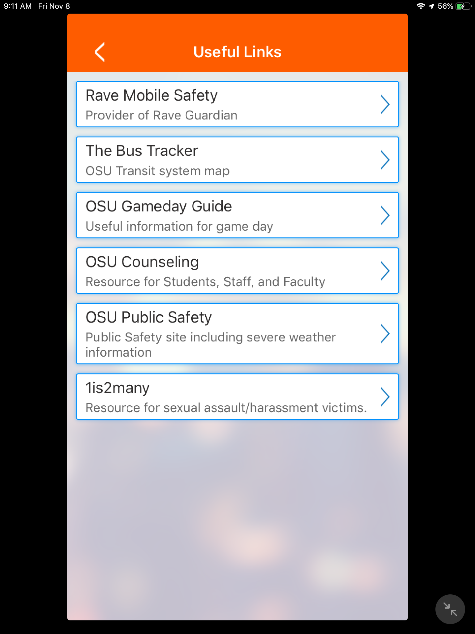 Rave Guardian Useful Links screenshot