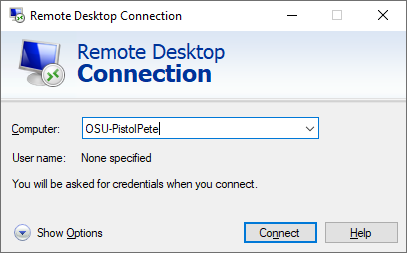 Remote Desktop Connection application window