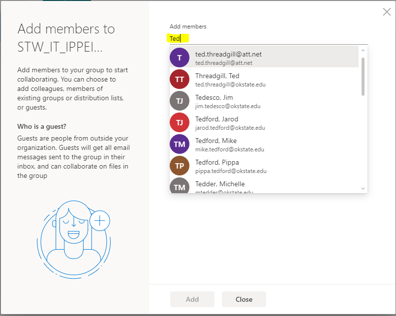 Type the name of the member you wish to add
