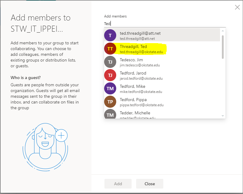 Click the member you wish to add