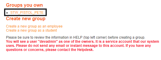 Selecting the group that you own
