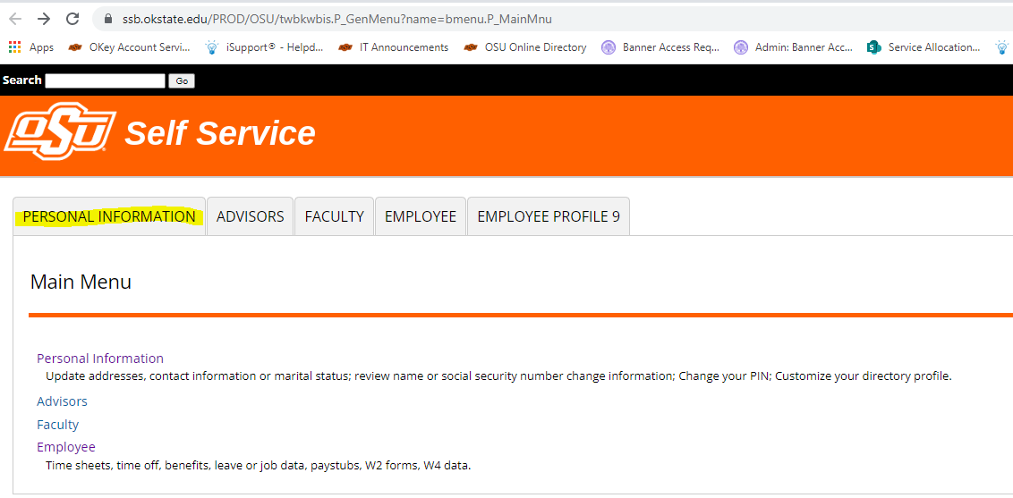 personal information tab page personal information tab page