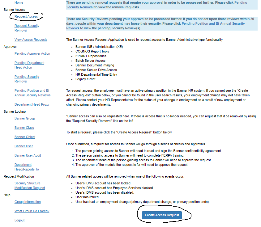 Create Access Button page