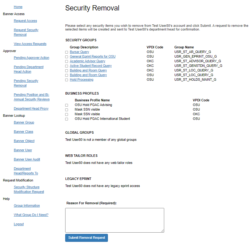Access requests group check page