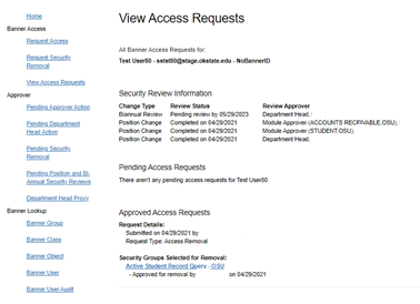 View Access Requests reults page